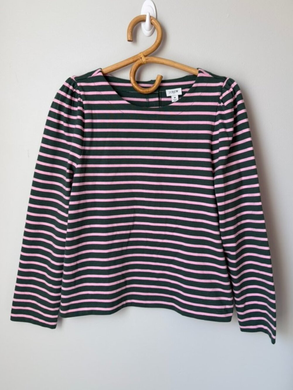 J.Crew Puff-Sleeve Button-Back Top Pink & Green Stripes Women's Medium NWT